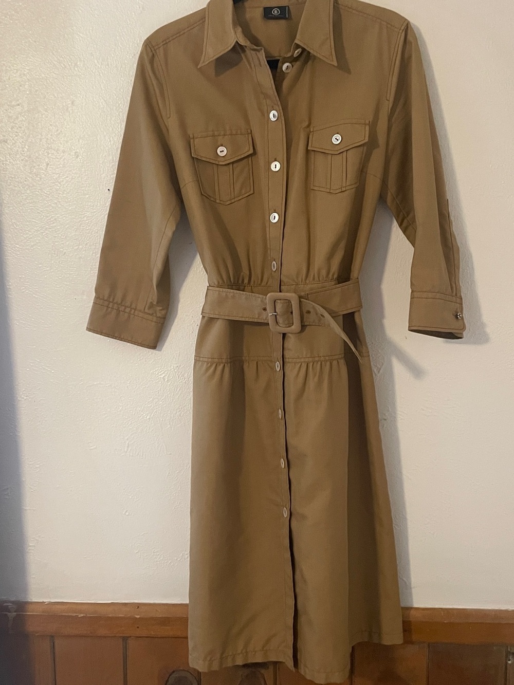Sônia Bogner Cotton Silk A-Line Utility Shirt Dress Belted Camel EU 40 US 10